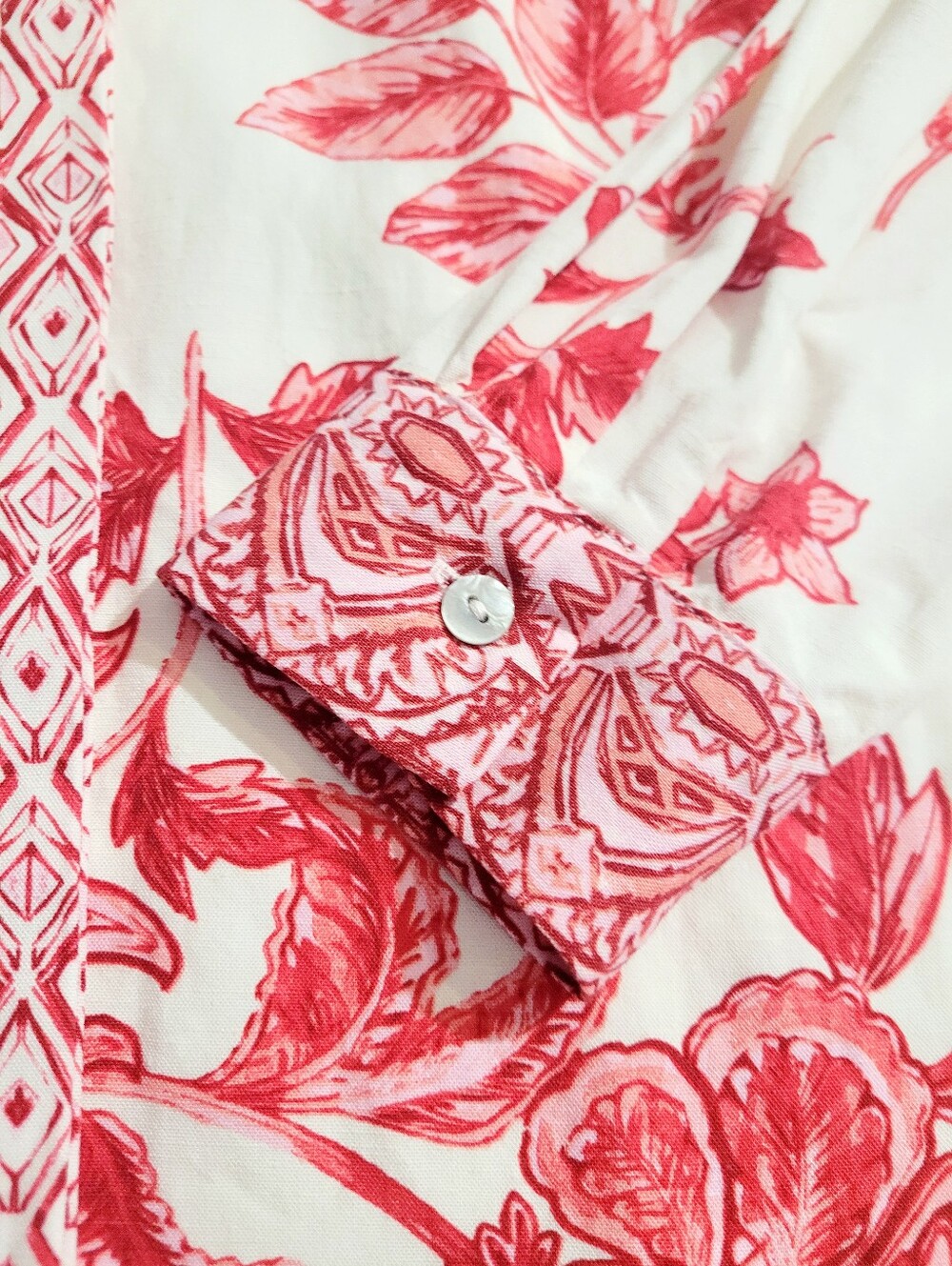 NWOT Zara Floral Linen Blend Button Front Blouse Women's Small Red White Boho - Picture 12 of 12
